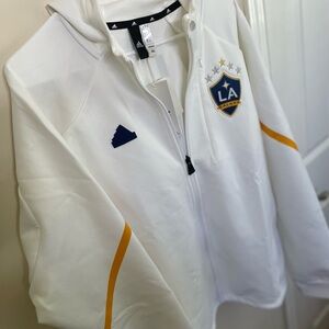 Men's adidas LA Galaxy Anthem Hoodie Jacket 2024 Sweater White IQ0719 Size L